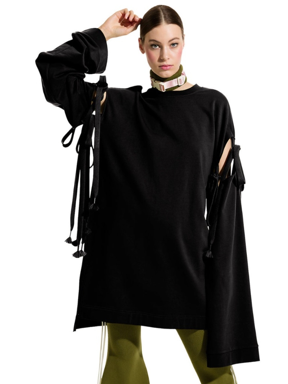 PUMA X Fenty Rihana Staggered Hem Sleeve Tie Sweatshirt NWT Size XS Cutout LS